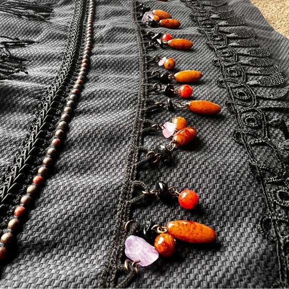 Western  Black Skirt Beads Fringe Boho Sz 10 - Picture 6 of 9
